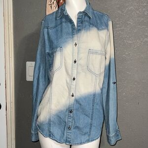 Material Girl Women's  M Denim Button Down Shirt Long Sleeve Open Back Blue